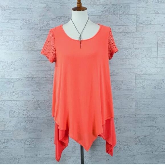 Anthropologie Entro coral lace layered handkerchief asymmetrical tunic blouse - Picture 1 of 7